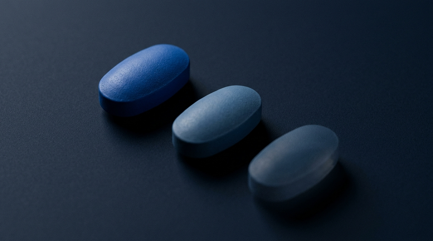 Editorial image of blue prescription pills on a dark surface — the silent pattern of medication losing its effect over time